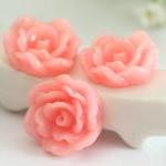 Pink Flower Resin Cabochons 12pc