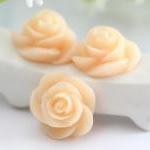 Beige Rose Resin Cabochons 8pc