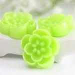Lime Green Cherry Blossoms Resin Cabochons 6pc