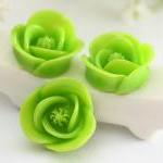Apple Green Rose Resin Cabochons 12pc
