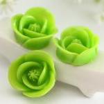 Apple Green Rose Resin Cabochons 12pc