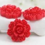 Red Flower Resin Cabochons 8pc