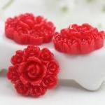 Red Flower Resin Cabochons 8pc