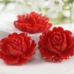 Red Rose Resin Cabochons 6pc