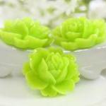 Lime Green Rose Resin Cabochons 6pc