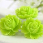 Lime Green Rose Resin Cabochons 6pc