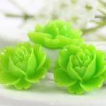 Apple Green Rose Resin Cabochons 6pc