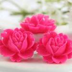 Deep Pink Rose Resin Cabochons 6pc