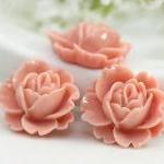 Light Coral Rose Resin Cabochons 6pc