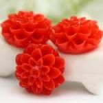 Red Dahlia / Mums Flower Resin Cabochons 6pc