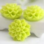 Lime Green Dahlia / Mums Flower Resin Cabochons..
