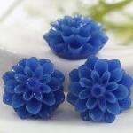 Dark Blue Dahlia / Mums Flower Resin Cabochons 6pc