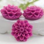 Plum Dahlia / Mums Flower Resin Cabochons 6pc