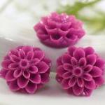 Plum Dahlia / Mums Flower Resin Cabochons 6pc