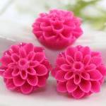 Deep Pink Dahlia / Mums Flower Resin Cabochons 6pc