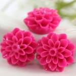 Deep Pink Dahlia / Mums Flower Resin Cabochons 6pc