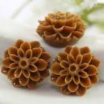 Brown Dahlia / Mums Flower Resin Cabochons 6pc