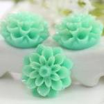 Turquoise Dahlia / Mums Flower Resin Cabochons 6pc