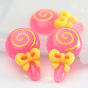 Pink Lollipop Candy Resin Cabochons 10pc