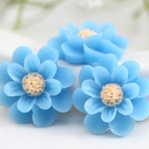 Blue Flower Resin Cabochons 6pc