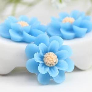 Blue Flower Resin Cabochons 6pc