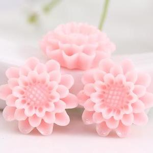 Light Pink Flower Resin Cabochons 4pc
