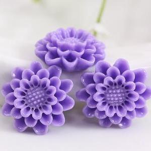 Purple Flower Resin Cabochons 4pc