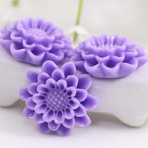 Purple Flower Resin Cabochons 4pc