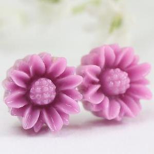 Purple Sunflower Ear Posts, Bridal Jewelry,..