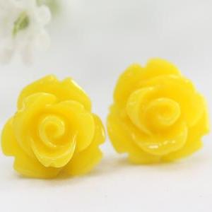 Yellow Rose Flower Ear Posts, Bridal Jewelry,..