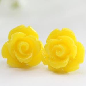 Yellow Rose Flower Ear Posts, Bridal Jewelry,..