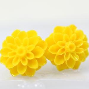 Yellow Chrysanthemum Ear Posts, Bridal Jewelry,..