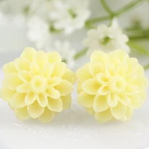 Cream Chrysanthemum Ear Posts, Bridal Jewelry,..