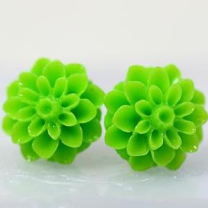 Apple Green Chrysanthemum Ear Posts, Bridal..