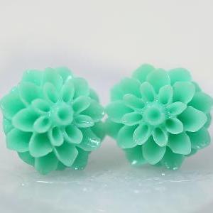 Aquamarine Chrysanthemum Ear Posts, Bridal..