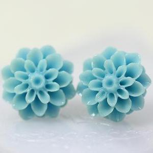Pale Blue Chrysanthemum Ear Posts, Bridal Jewelry,..