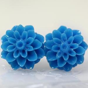 Blue Chrysanthemum Ear Posts, Bridal Jewelry,..