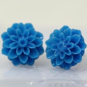 Blue Chrysanthemum Ear Posts, Bridal Jewelry,..