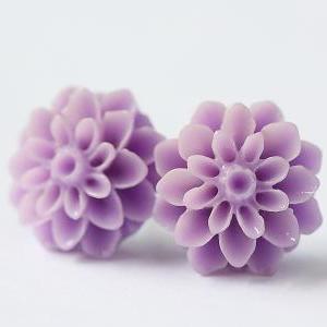 Lavender Chrysanthemum Ear Posts, Bridal Jewelry,..