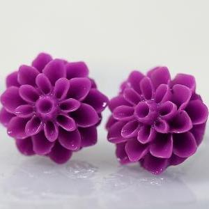 Purple Chrysanthemum Ear Posts, Bridal Jewelry,..