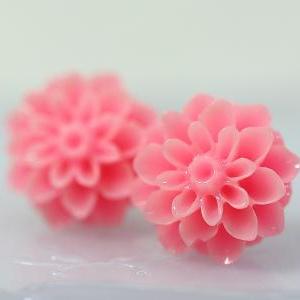 Pink Chrysanthemum Ear Posts, Bridal Jewelry,..