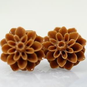 Brown Chrysanthemum Ear Posts, Bridal Jewelry,..
