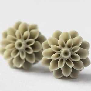 Gray Chrysanthemum Ear Posts, Bridal Jewelry,..