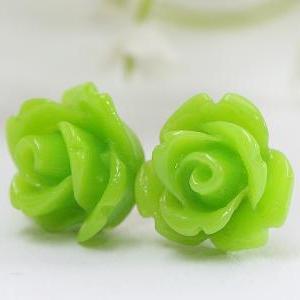 Apple Green Rose Ear Posts, Bridal Jewelry,..