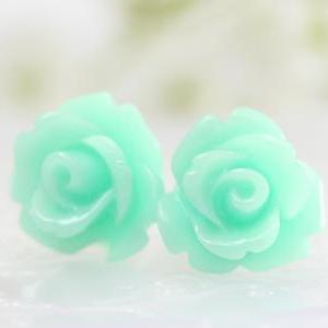 Aquamarine Rose Ear Posts, Bridal Jewelry,..
