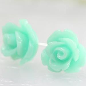 Aquamarine Rose Ear Posts, Bridal Jewelry,..
