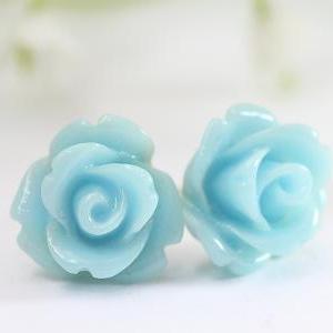 Pale Blue Rose Ear Posts, Bridal Jewelry,..