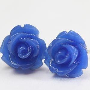 Dark Blue Rose Ear Posts, Bridal Jewelry,..