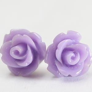 Lavender Rose Ear Posts, Bridal Jewelry,..