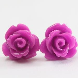 Purple Rose Ear Posts, Bridal Jewelry, Bridesmaids..